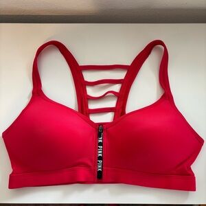 Victoria's Secret PINK Red Sports Bra Front Zip push-up style athletic bra